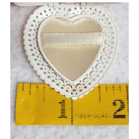Antique Celluloid Heart Keepsake Box White Satin Lined 2" Trinket Dresser Decor - Picture 3 of 8